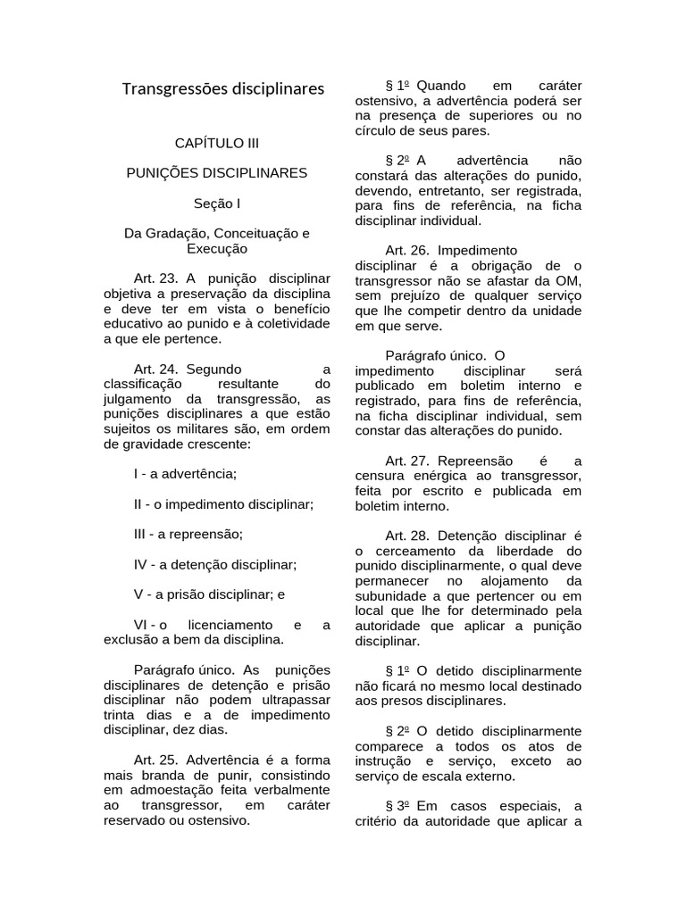 Punições por Transgressões Disciplinares | PDF | Sentença (jurídico ...