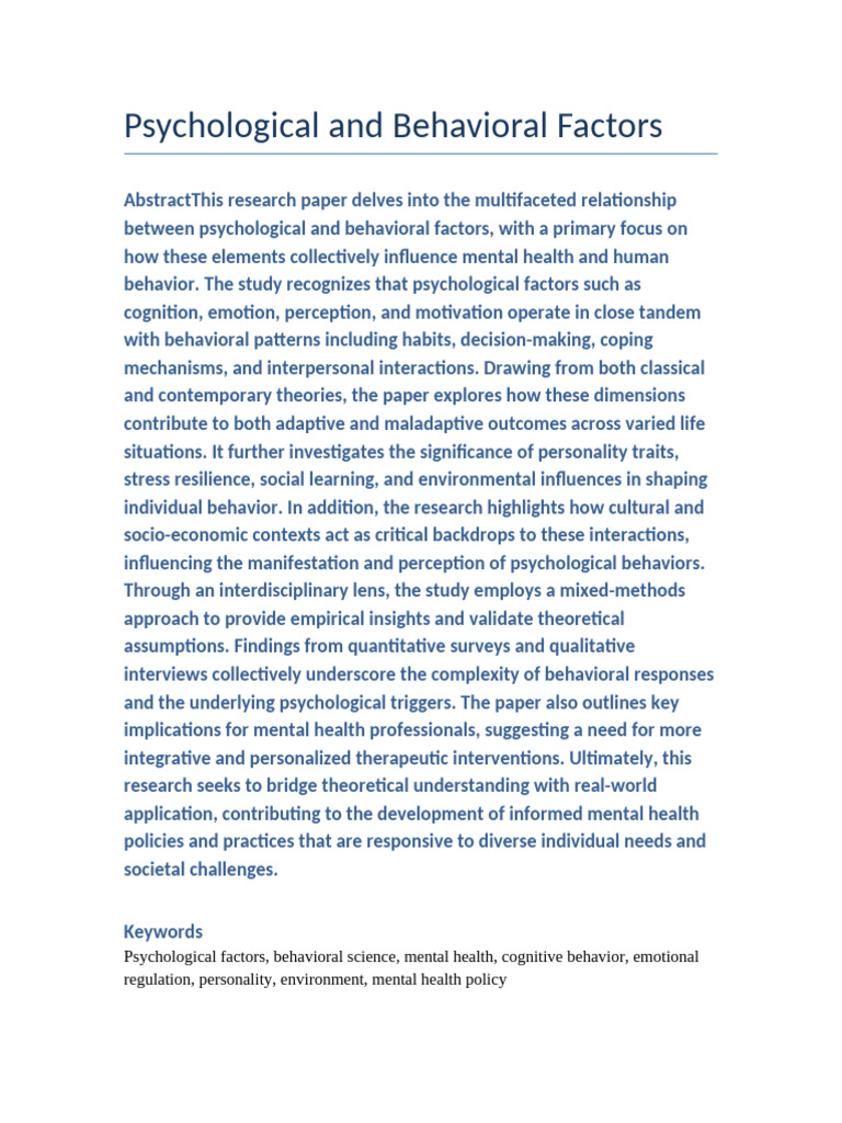 Psychological Factors in Mental Health | PDF | Psychology | Mental Health