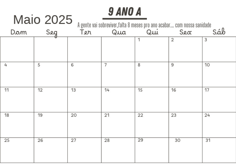 Calendário de Maio 2025 | PDF