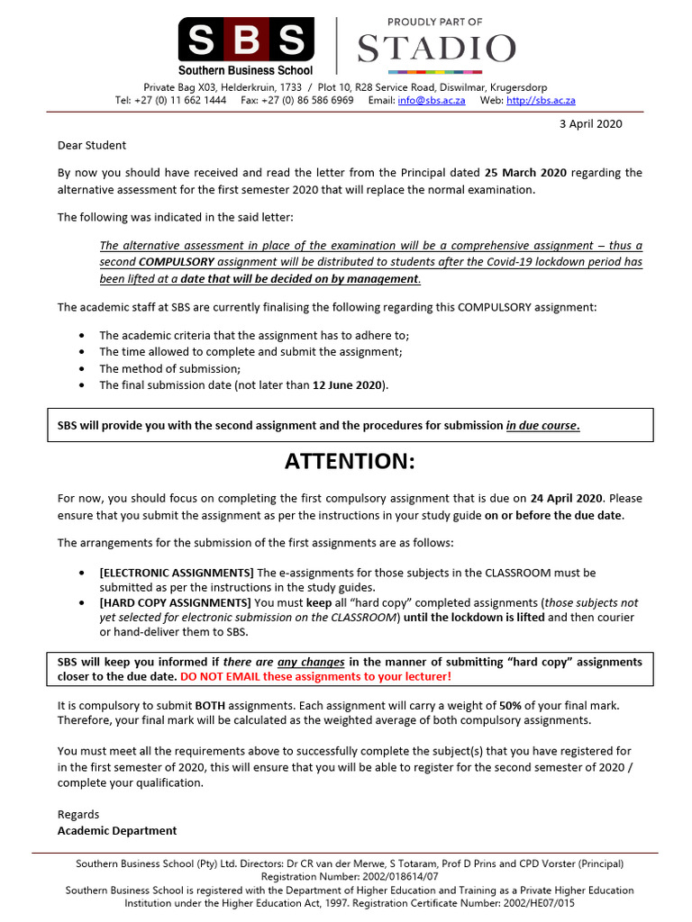 LETTER TO STUDENTS - Academic Department | PDF | Educational Stages