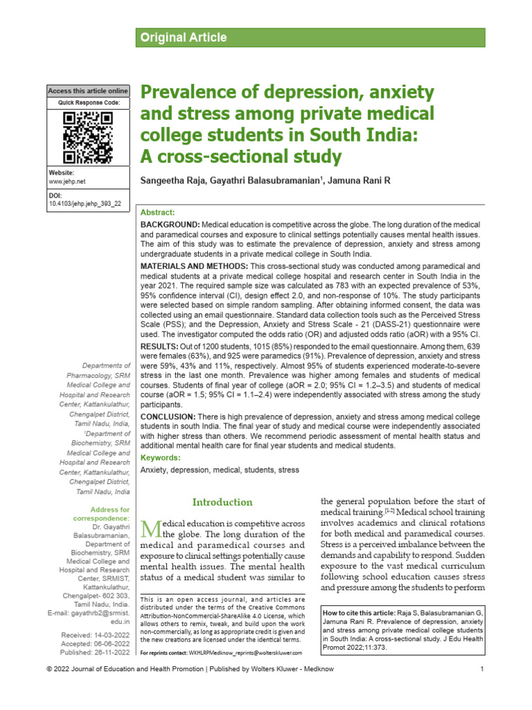 Prevalence of Depression, Anxiety and Stress Among.365 | PDF | Stress ...