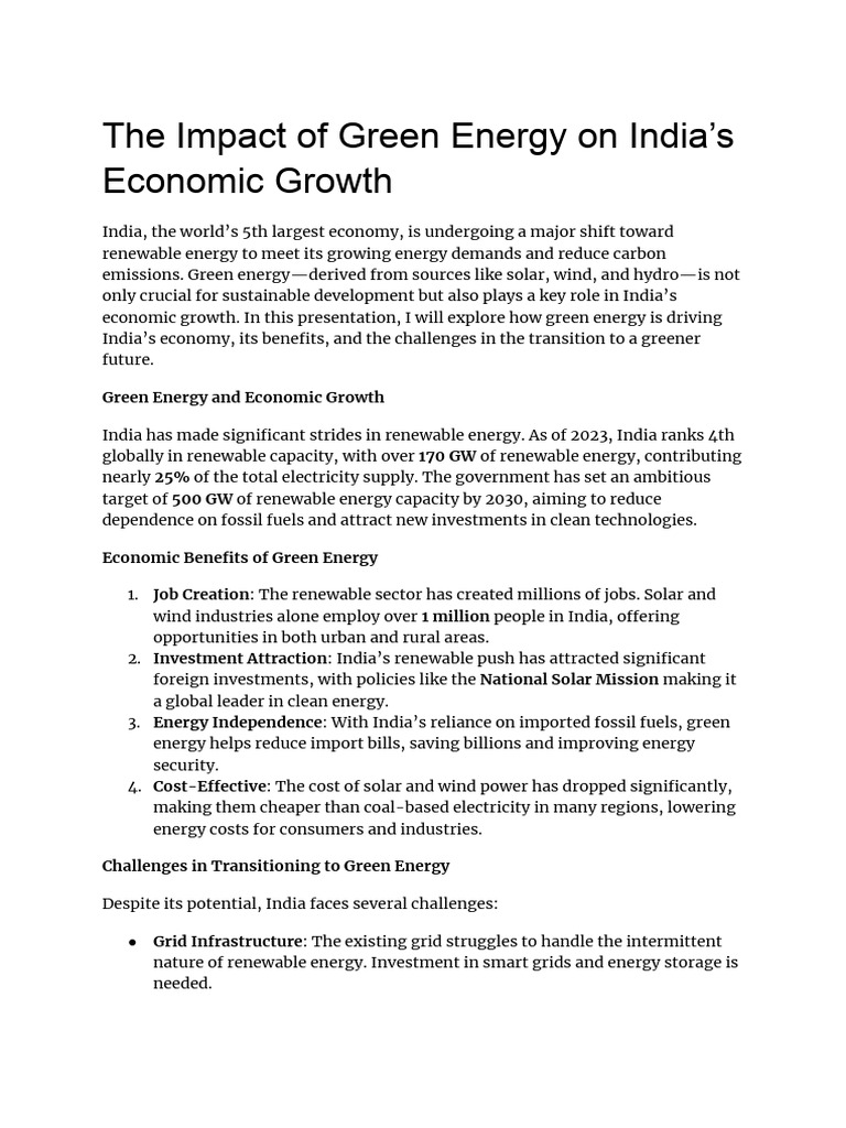 The Impact of Green Energy On India's Economic Growth | PDF ...
