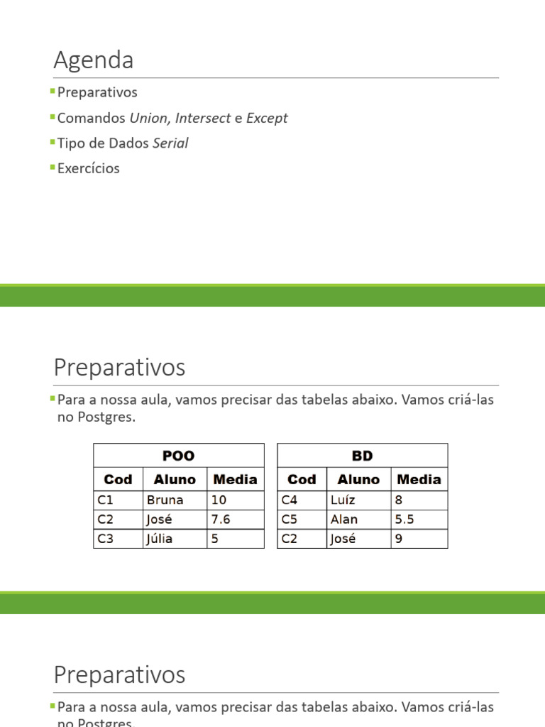 Comandos SQL: Union, Intersect e Except | PDF | Tabela (banco de dados ...