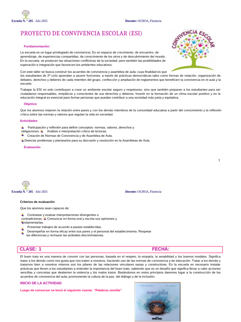 Proyecto de Convivencia Escolar 2025 | PDF | Evaluación | Escuelas