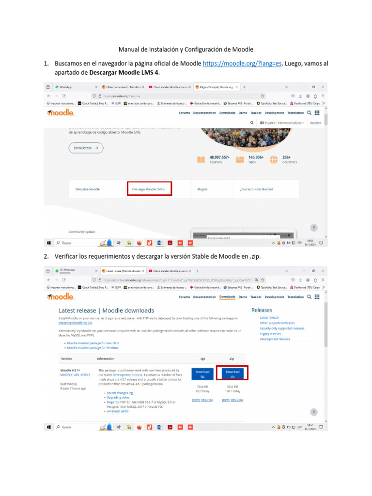 Instalación y Configuración de Moodle | PDF | Mi sql | Moodle