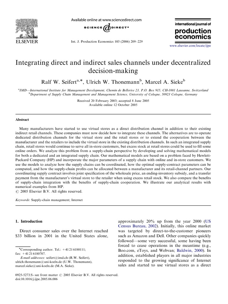 Integrating Direct and Indirect Sales Channels Under Decentralized ...