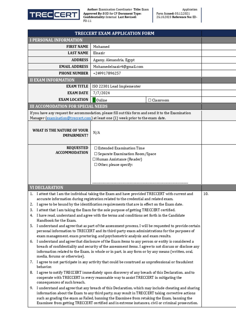 ED FO 11 Exam Application Form V1.3 Fillable 4 | PDF