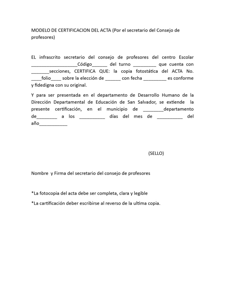 Modelo de Certificación de Acta Escolar | PDF