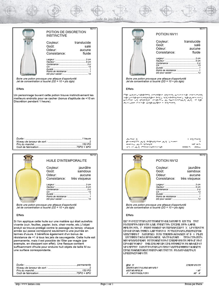 Potion de Discrétion D&D3 | PDF
