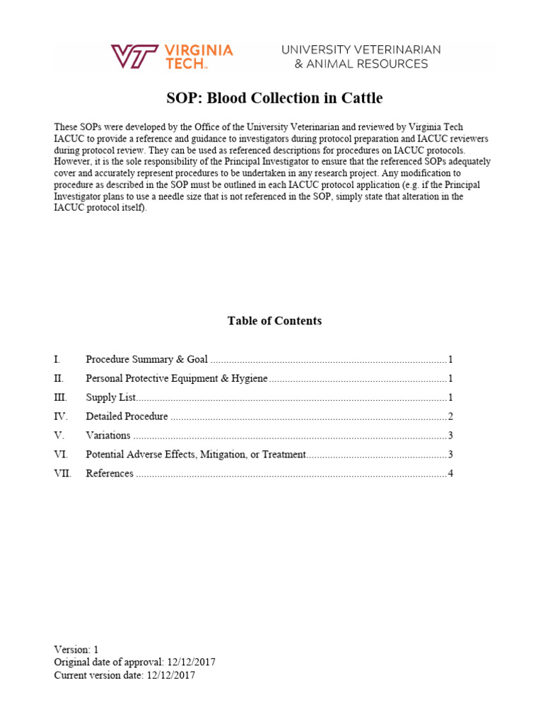 Sop Bovine Blood Collection | PDF | Syringe | Vein