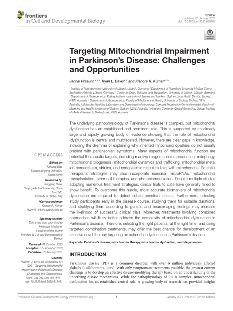 Mitochondrial Dysfunction in Parkinson's Disease | PDF | Mitochondrion ...