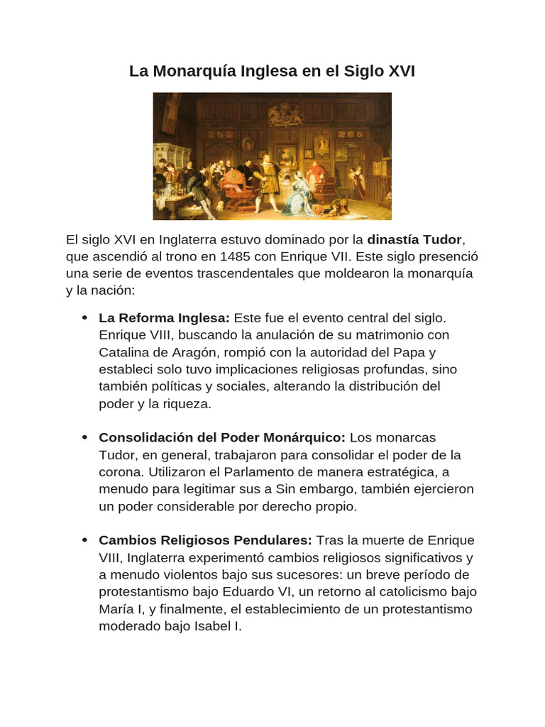 Monarquía Inglesa en el Siglo XVI | PDF | Reino de inglaterra