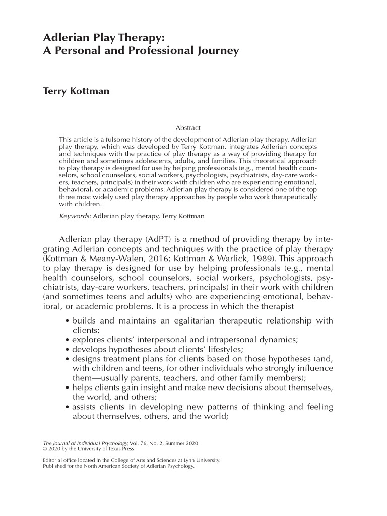 Evolution of Adlerian Play Therapy | PDF | Psychotherapy | Play Therapy