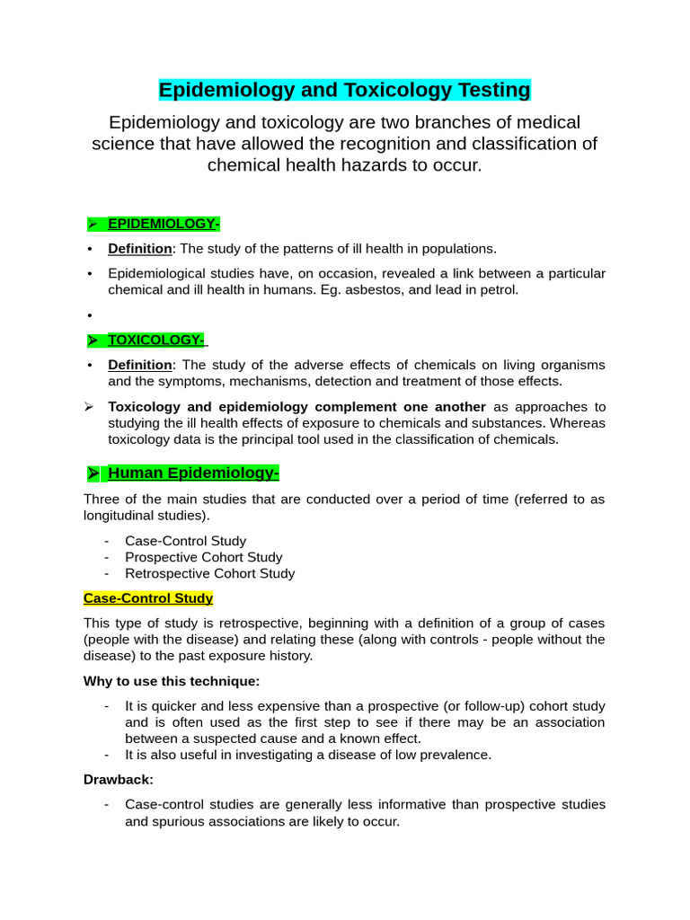 Epidemiology and Toxicology | PDF