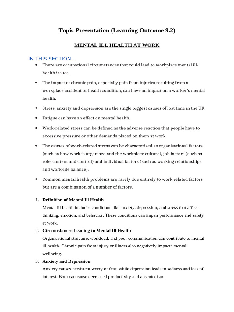 Managing Mental Health in the Workplace | PDF | Mental Health ...