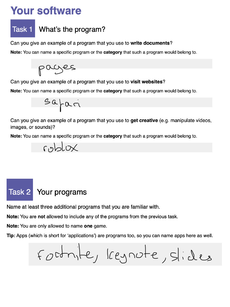 C3.1 Software Worksheet Questions Only | PDF
