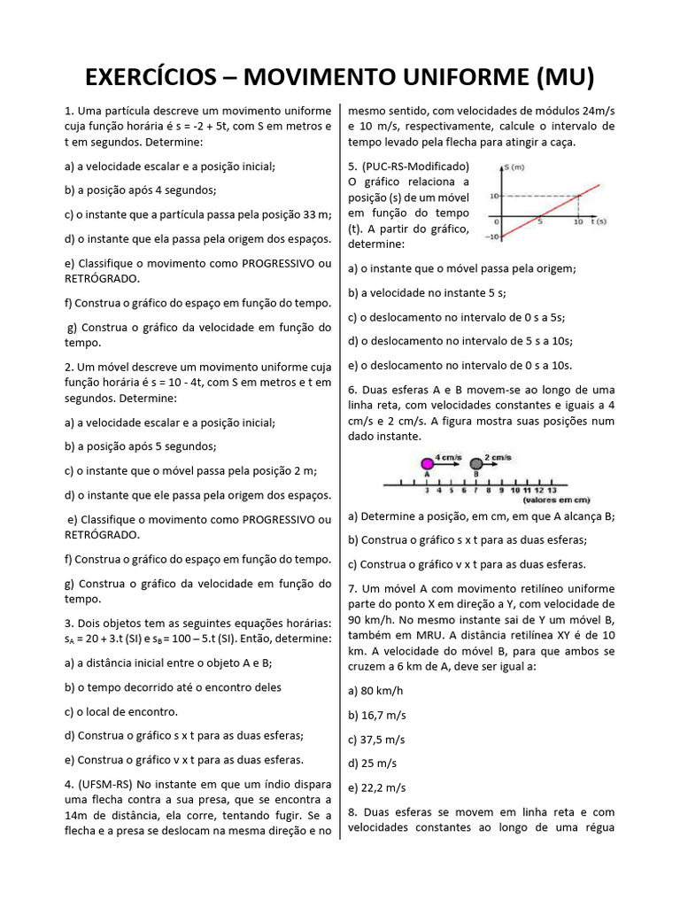 Exercícios - Movimento Uniforme (Mu) | PDF | Velocidade | Física