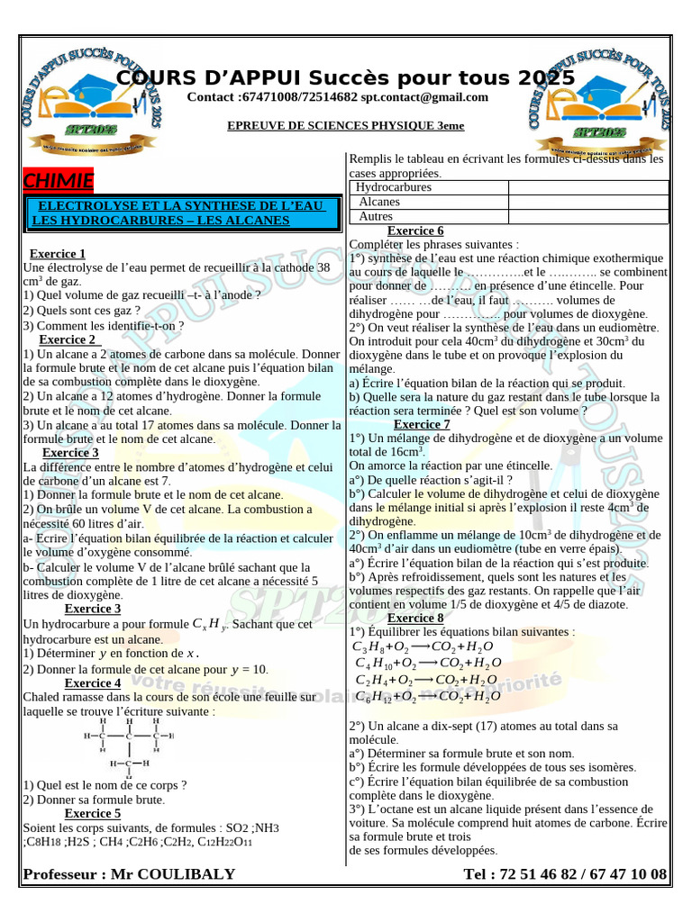Exercice de Sciences Physiques 3ème | PDF | Résistance (électricité ...