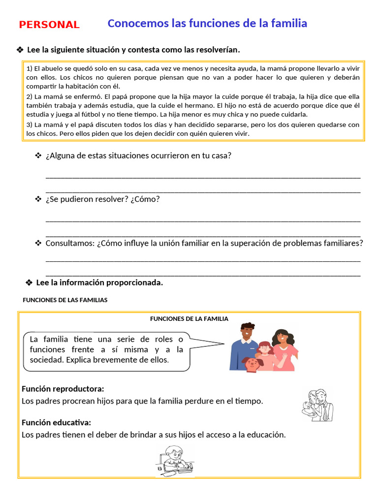 D3 A3 FICHA PS. Funciones de La Familia | PDF