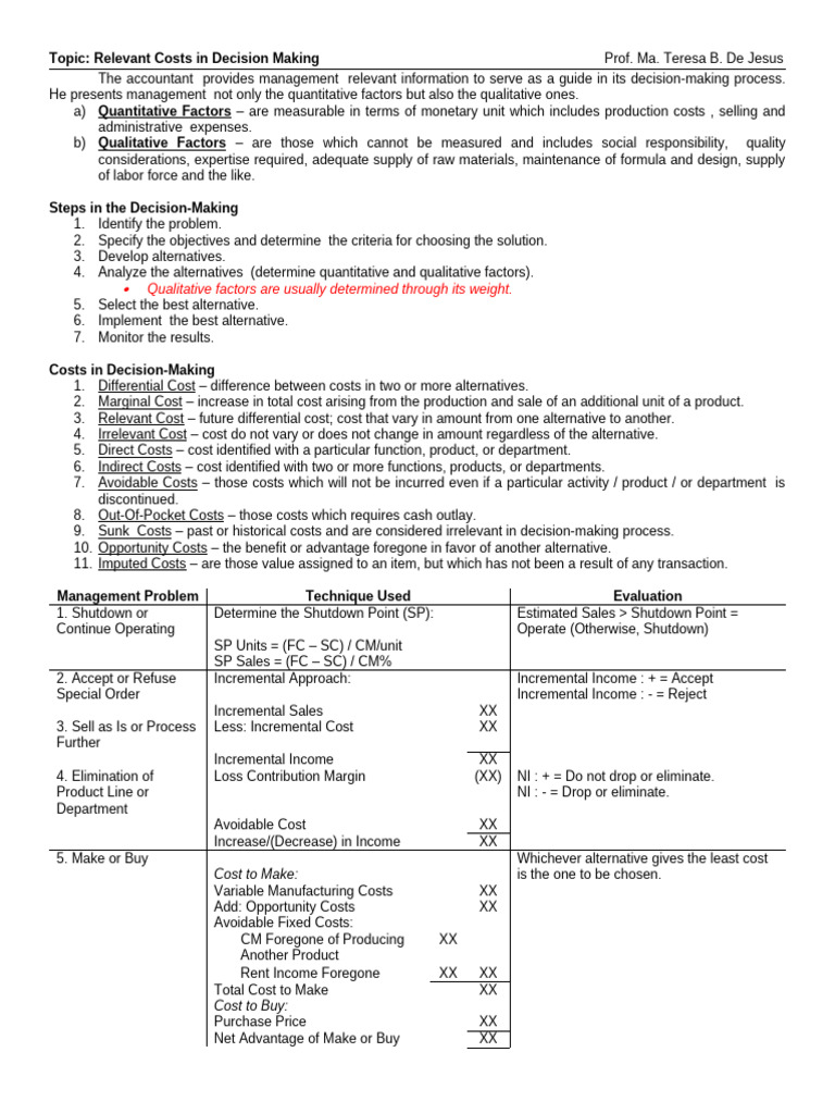 Relevant Costing Lecture Exercises | PDF | Business Economics | Business