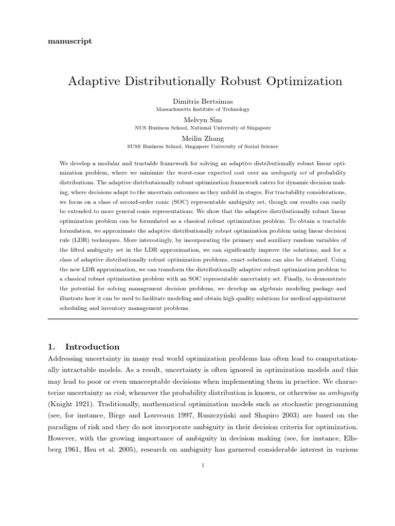 Adaptive Distributionally Robust Optimization bertsimas | PDF ...