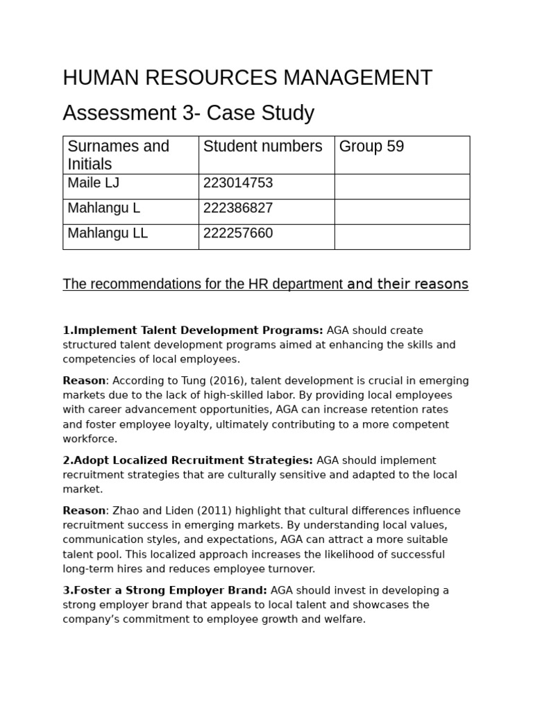 HRM Unit 3 Case Study Group 59 | PDF | Employment | Employee Retention