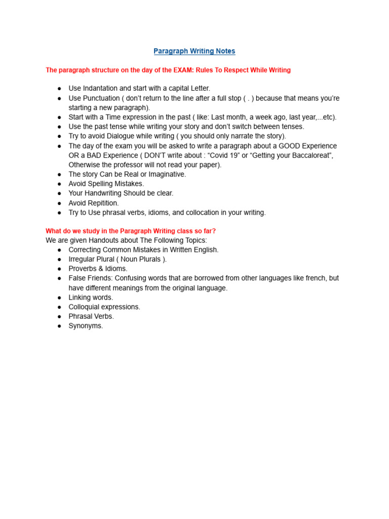 Exam Paragraph Writing Guidelines | PDF