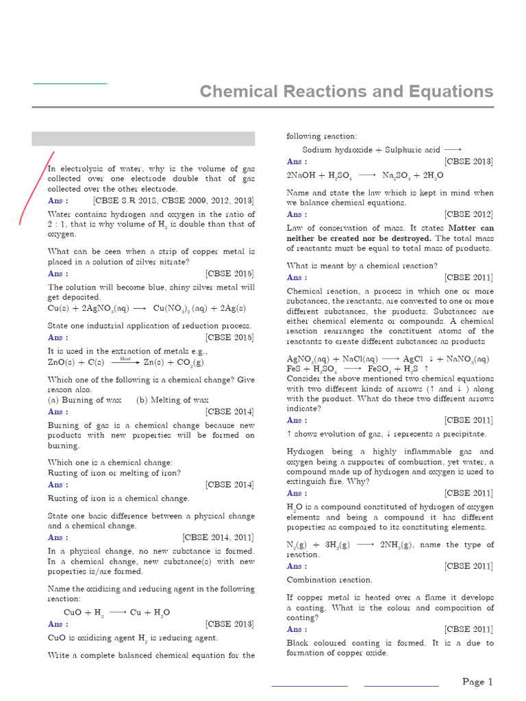 Chemical Reactions & Equations Guide | PDF | Redox | Chemical Reactions