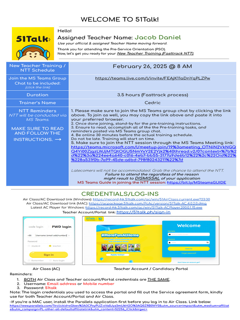 51Talk New Teacher Training Guide | PDF | Login | Teachers