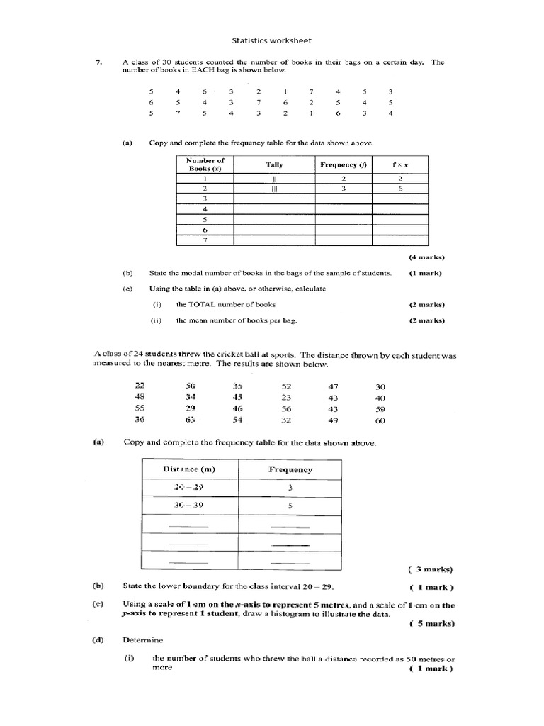 Statistics Worksheet Intevals and Midpoints | PDF