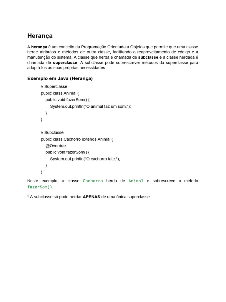 Herança em Java: Conceitos e Exemplos | PDF