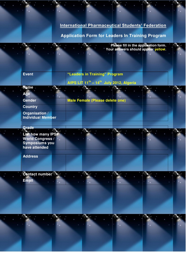 LIT Application Form AfPS 2012 | PDF