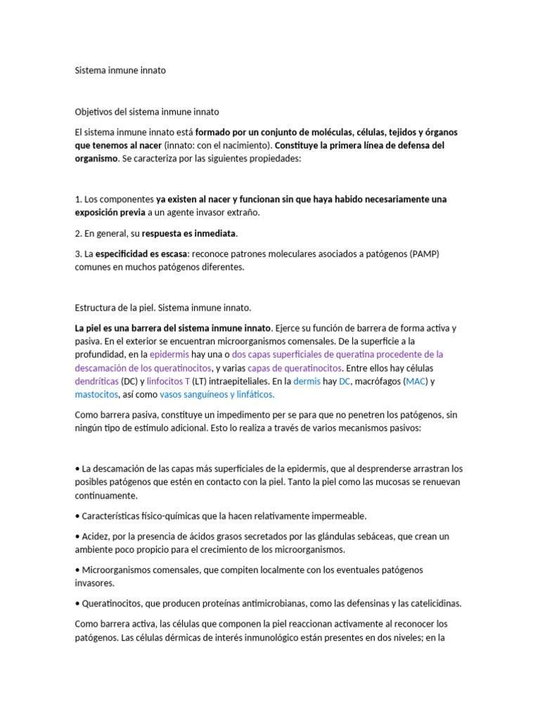 Funciones del Sistema Inmune Innato | PDF | Sistema inmune | Leucocito