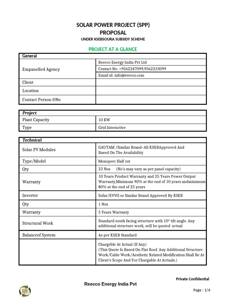 10 KW Solar Power Project Proposal | PDF | Solar Power | Solar Panel