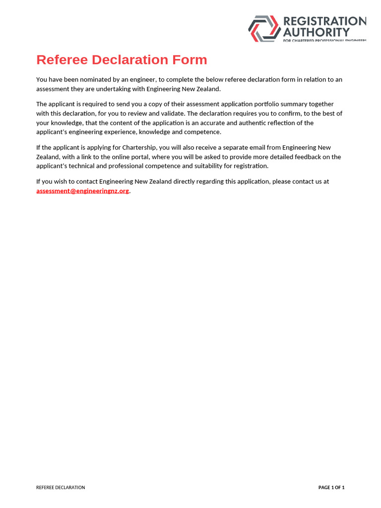 Referee Declaration for Engineering Assessment | PDF