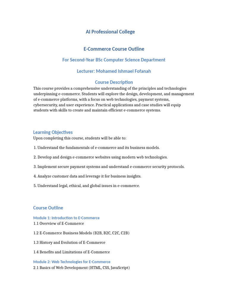 E - Commerce - Course - Outline AI PRo | PDF | E Commerce | Security