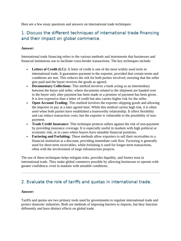 International Trade Financing Techniques | PDF | Cost Of Living ...