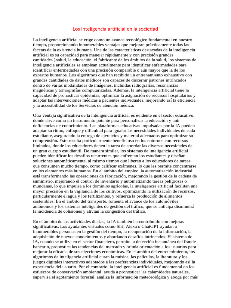Impacto de la IA en la sociedad actual | PDF | Inteligencia artificial ...