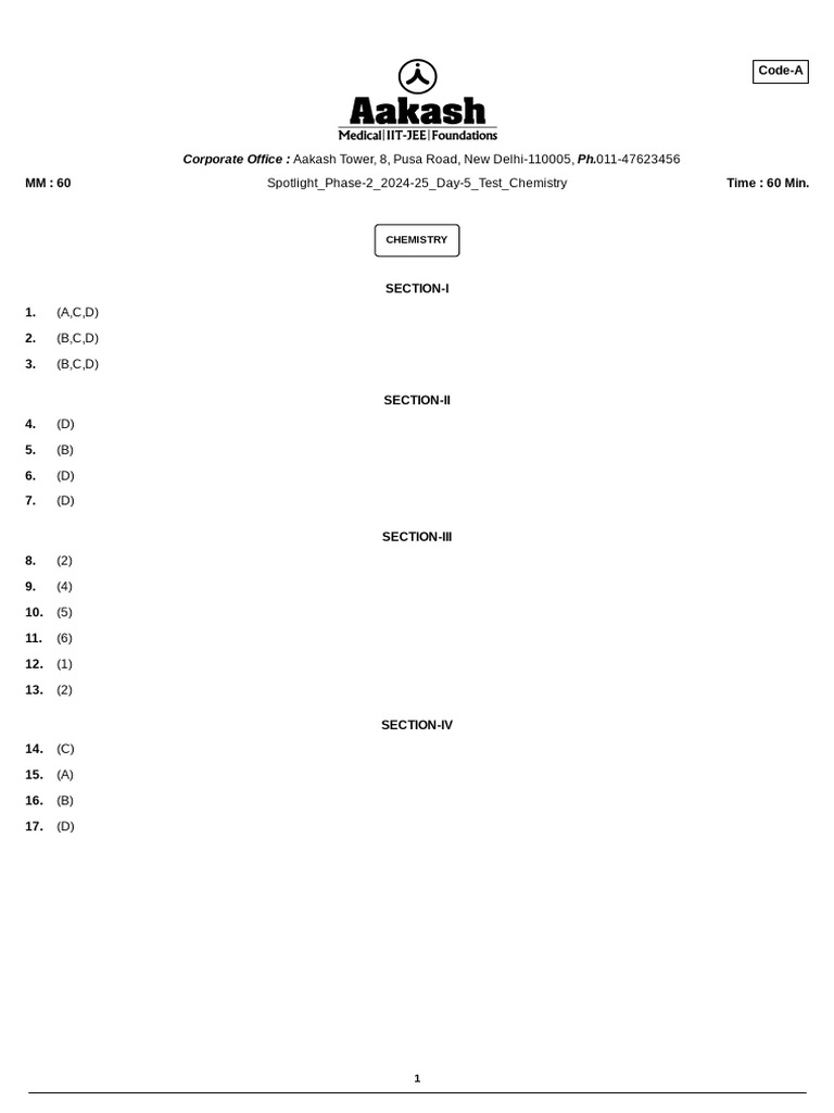 Spotlight Phase-2 2024-25 Day-5 Test Chemistry (Sol.) | PDF | Acid ...