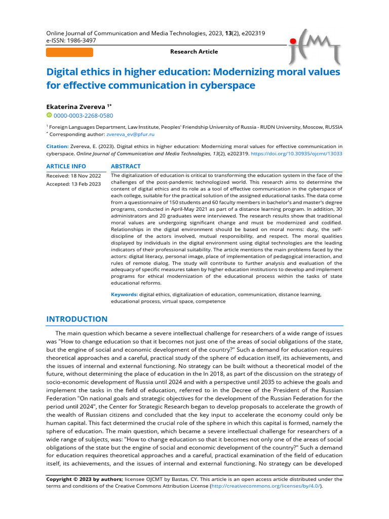 Digital Ethics in Higher Education | PDF | Methodology | Qualitative ...