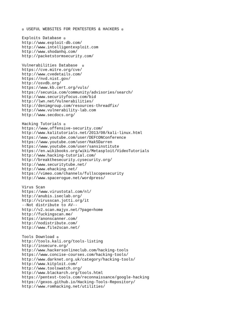 Essential Resources for Hackers | PDF | Security Hacker | Penetration Test