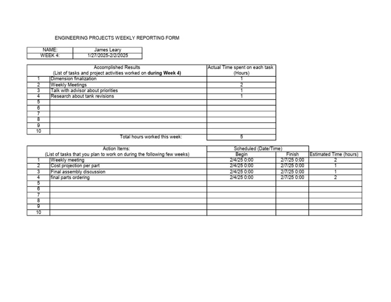 Weekly Engineering Task Report | PDF