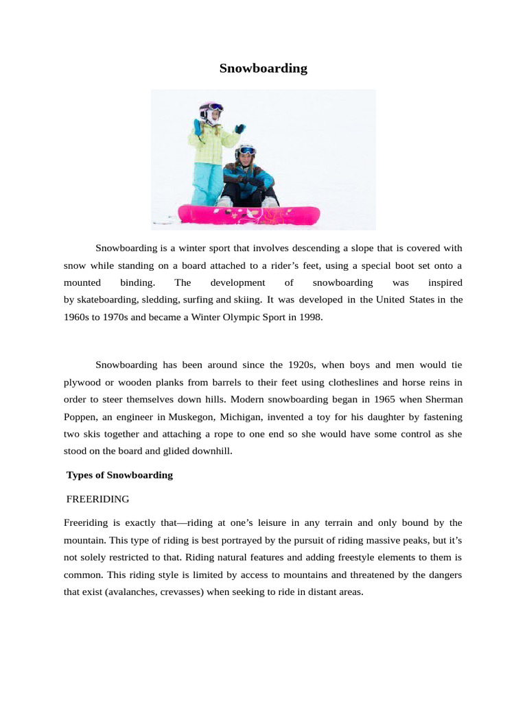 Snowboarding: History and Styles | PDF | Boardsports | Racing