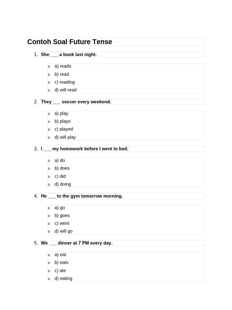 Future Tense Practice Exercises | PDF | Eating Behaviors Of Humans