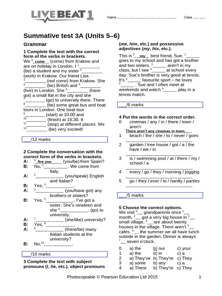 Summative Test 3A: Grammar & Vocabulary | PDF | Language Families ...
