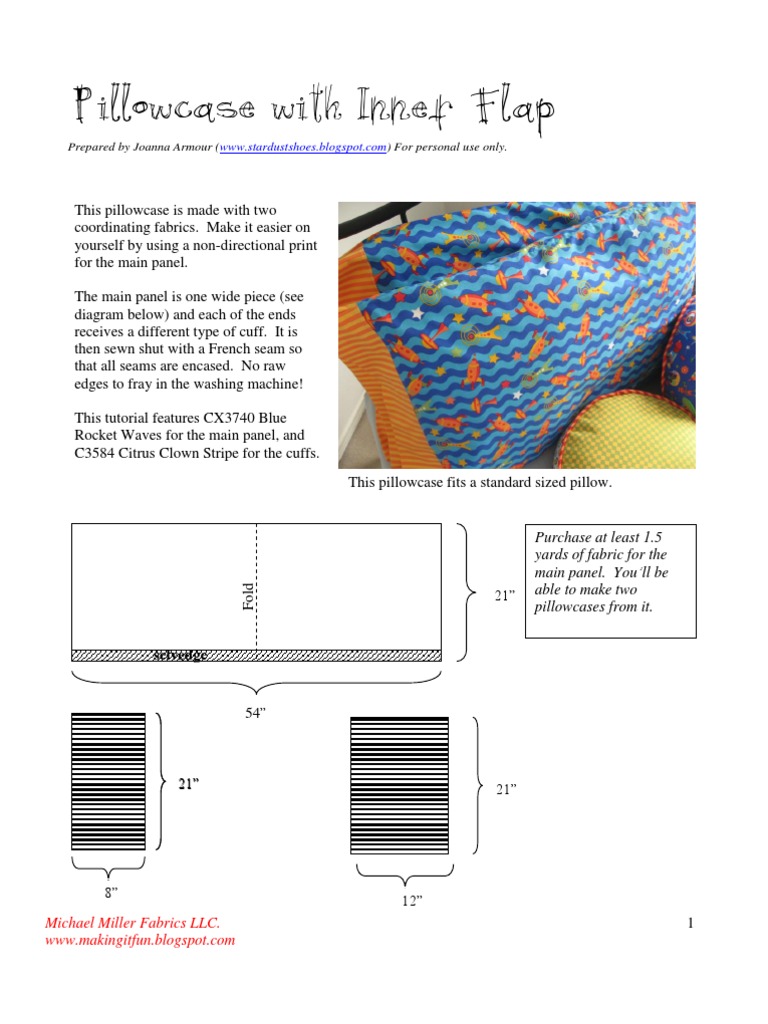 Pillowcase W Inner Flap PDF Seam (Sewing) Sewing