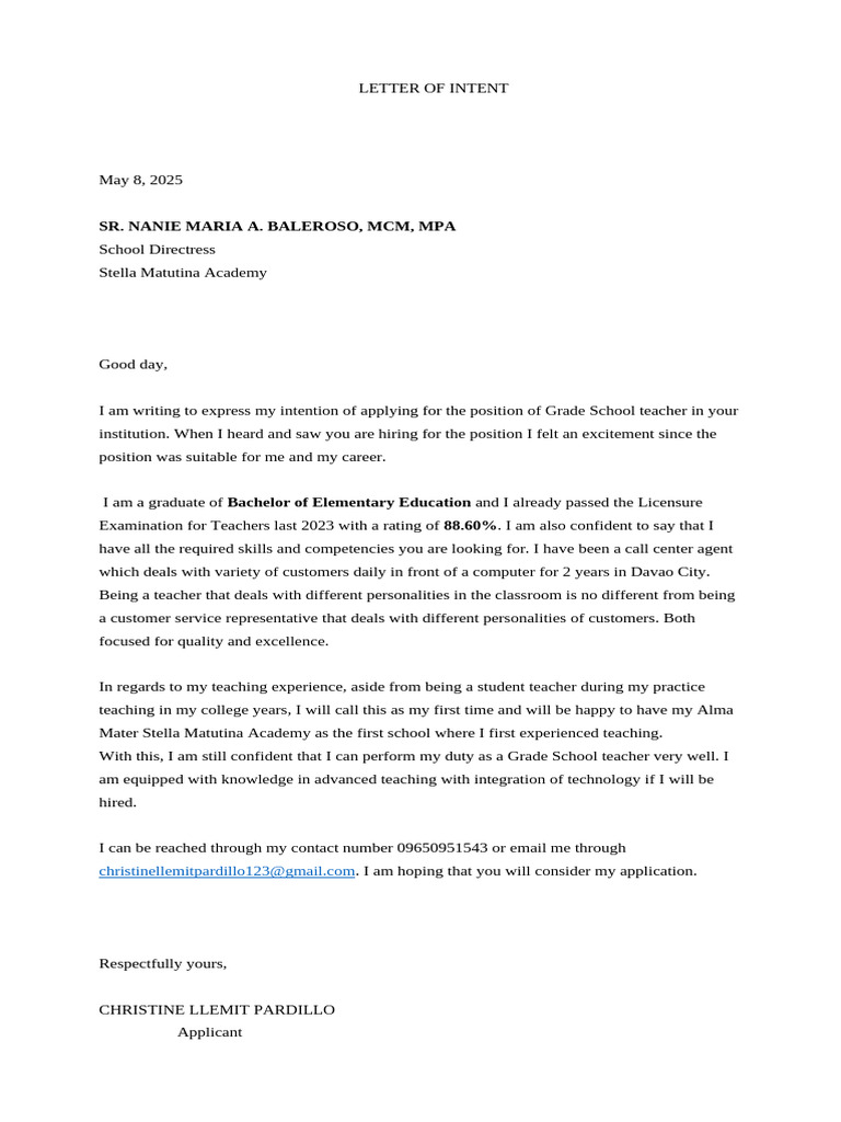 Letter of Intent | PDF