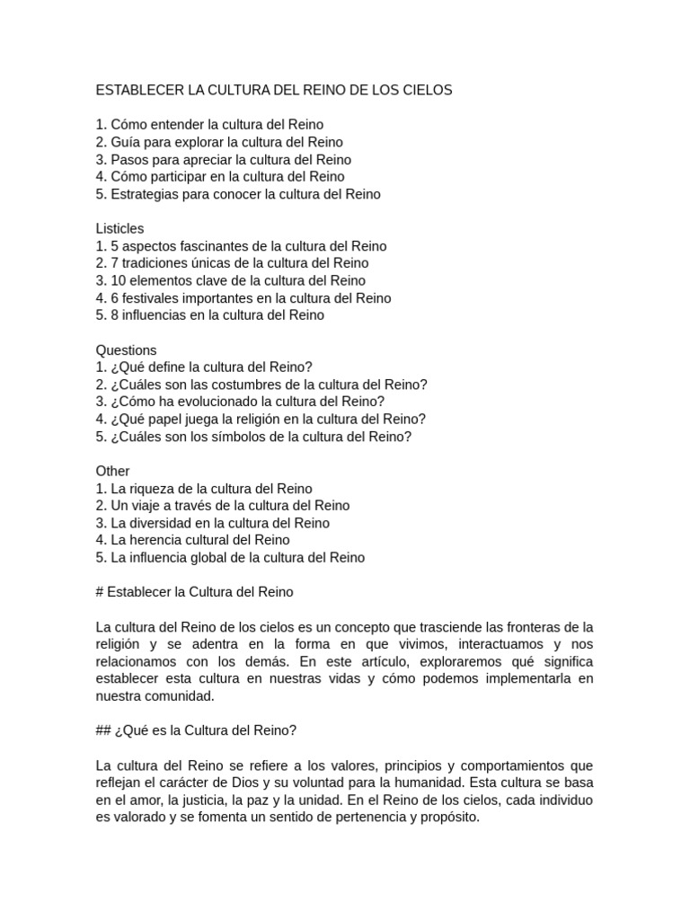 ESTABLECER LA CULTURA DEL REINO DE LOS CIELOS | PDF | Amor | Justicia