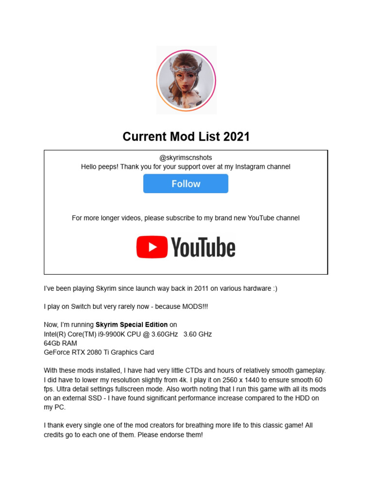 Skyrim SE Mod List 2021 | PDF | Armour
