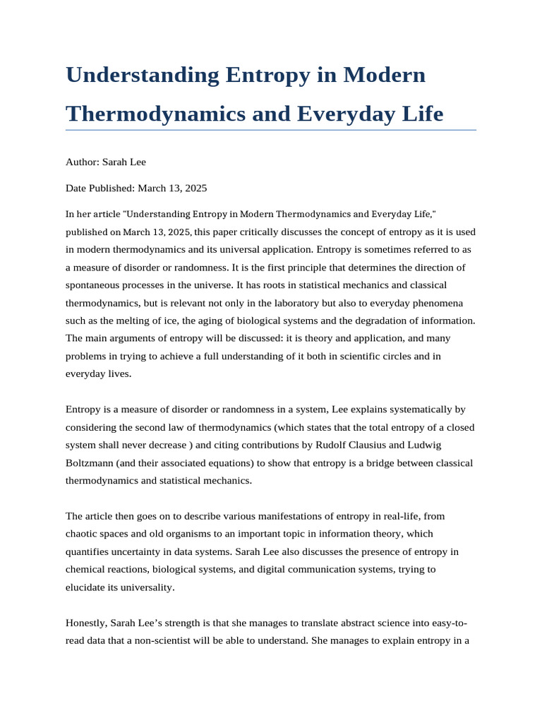 Entropy in Thermodynamics and Life | PDF | Entropy | Thermodynamics